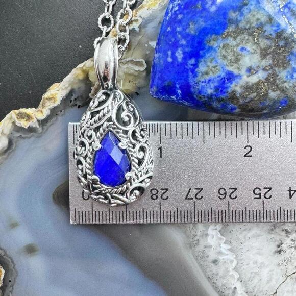 Carolyn Pollack Sterling Pear Lapis & Clear Quartz Doublet Pendant W/Necklace - Picture 9 of 10